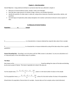 Chapter 3 &ndash; Data Description Overall Objective: Using statistical