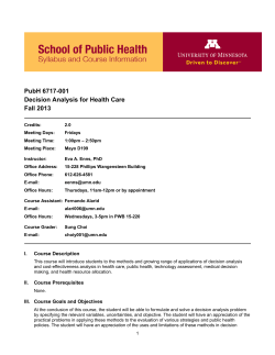 PubH 6717-001 Decision Analysis for Health Care Fall 2013