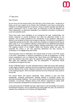 17 May 2015 Dear Parents, As we move into the second half of the