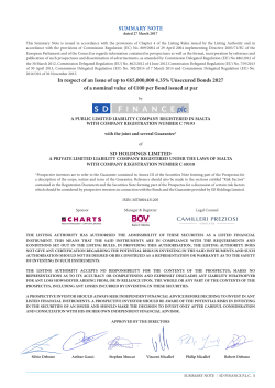 SUMMARY NOTE In respect of an Issue of up to