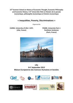 15 th Summer School on History of Economic Thought