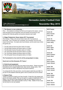 Hereweka Junior Football Club Newsletter May 2015