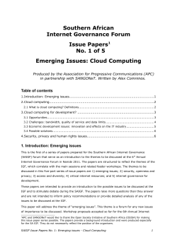 Emerging Issues: Cloud Computing