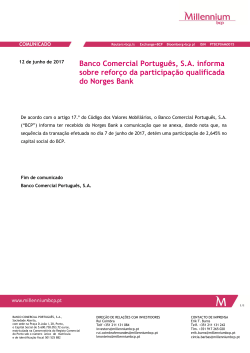 Banco Comercial Portugu&ecirc;s, SA informa sobre refor&ccedil;o da
