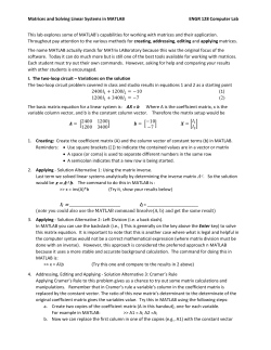Matrices and Solving Linear Systems in MATLAB