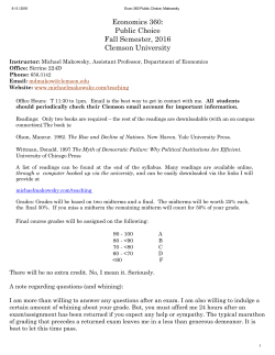 Economics 360: Public Choice Fall Semester, 2016 Clemson