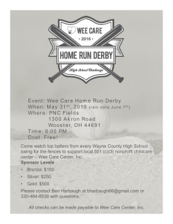 Event: Wee Care Home Run Derby Where: PNC Fields 1300 Akron