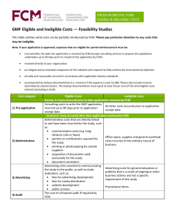 GMF Eligible and Ineligible Costs &mdash; Feasibility Studies