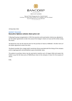 19 December 2012 MARKET RELEASE Executive Options scheme