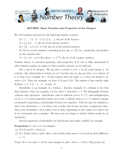 Basic Notation and Properties of the Integers We will standard