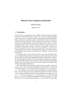 Rational Choice Explained and Defended Herbert Gintis