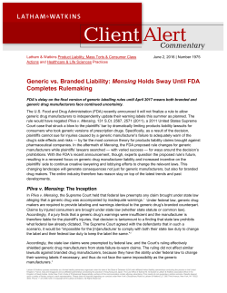 Generic vs. Branded Liability: Mensing Holds Sway Until FDA