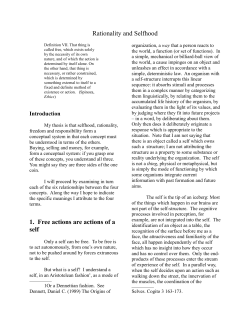 Rationality and Selfhood 1. Free actions are actions of a self