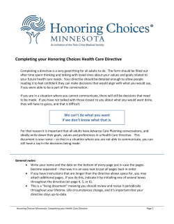 Completing your Honoring Choices Health Care Directive