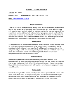 ALGEBRA I COURSE SYLLABUS Teacher: Mrs. Ritter Room