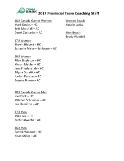 2017 Provincial Team Coaching Staff