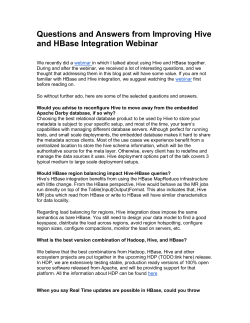 Questions and Answers from Improving Hive and