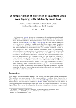 A simpler proof of existence of quantum weak coin flipping with