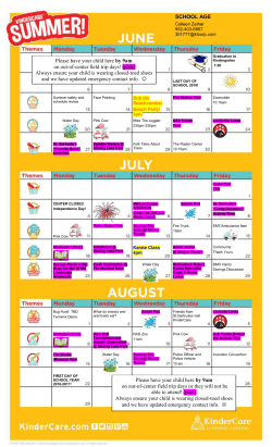 Summer Calendar for School Age