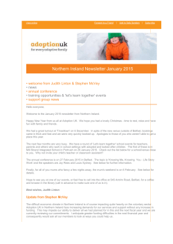 Northern Ireland Newsletter January 2015 &bull; welcome from Judith
