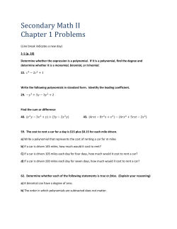 Secondary Math II Chapter 1 Problems (Line break indicates a new