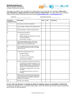 Six Month Inspection Log Refer to Operator`s Manual for complete