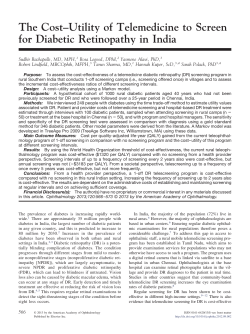 The Cost&ndash;Utility of Telemedicine to Screen for Diabetic Retinopathy