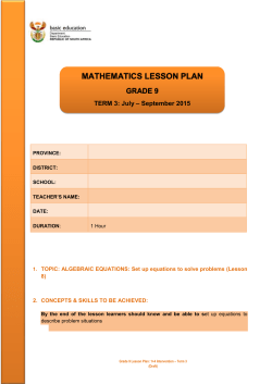 EQUATIONS Term 3 Grade 9 Lesson 8