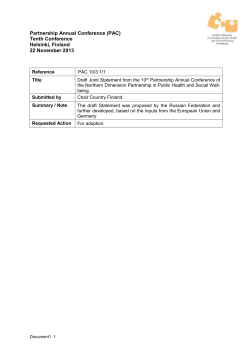 Partnership Annual Conference (PAC) Tenth Conference Helsinki