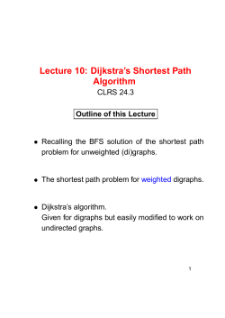 Lecture 10: Dijkstra`s Shortest Path Algorithm