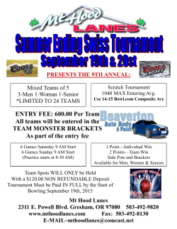 600.00 Per Team All teams will be entered in the