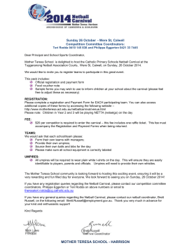 Netball Player Registration Form - Mother Teresa School, Harrison