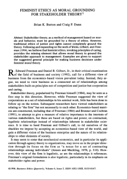 feminist ethics as moral grounding for stakeholder theory