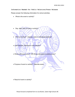 Information Needed for Pubic Relations/Press Release