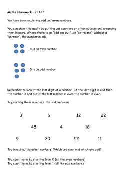 Maths Homework &ndash; 21.4.17 We have been exploring odd and even