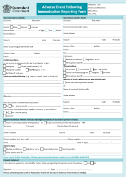 Adverse event following immunisation (AEFI) reporting form