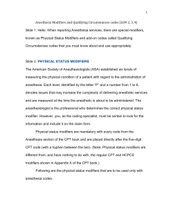 Anesthesia Modifiers and Qualifying Circumstances codes (LO# 2, 3