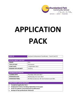 RE: Assistant Achievement Coordinator – Year 8 and