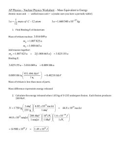 Worksheet - Mass Equivalence of Energy KEY