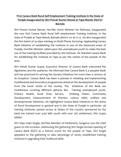 First Canara Bank RSETI in the State of Punjab