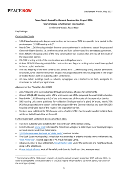 Settlement Watch, May 2017 1 Peace Now`s Annual Settlement