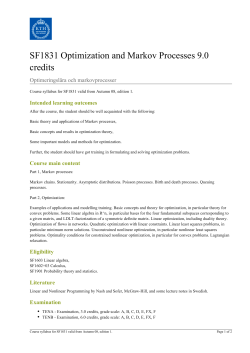 KTH | SF1831 Optimization and Markov Processes 9.0 credits