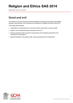 Religion and Ethics SAS (2014) Sample unit of work: Good and evil