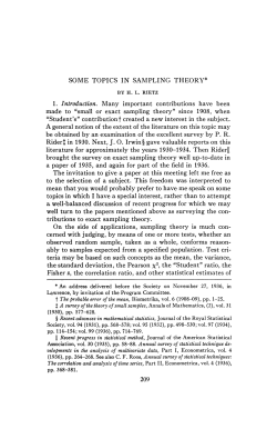 SOME TOPICS IN SAMPLING THEORY* 1. Introduction. Many