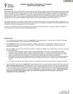Select Agents Form - Trinity Western University