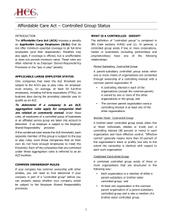 Affordable Care Act &ndash; Controlled Group Status