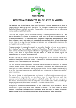 HOSPERSA CELEBRATES ROLE PLAYED BY NURSES