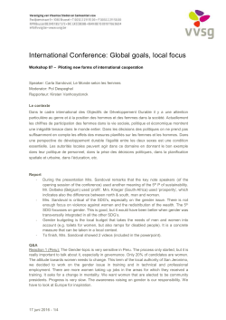 International Conference: Global goals, local focus Workshop 07