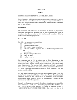 CHAPTER 8 LOGIC 8A SYMBOLIC STATEMENTS AND TRUTH