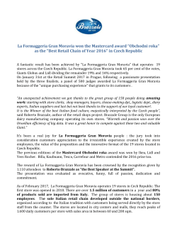 La Formaggeria Gran Moravia won the Mastercard award &ldquo;Obchodni
